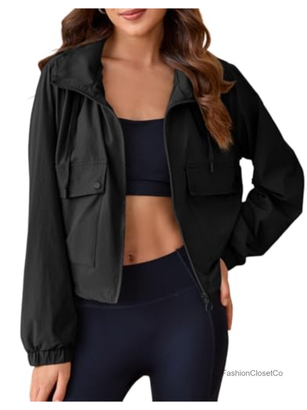 Cropped Military Anorak Jacket Long Sleeve with Pockets